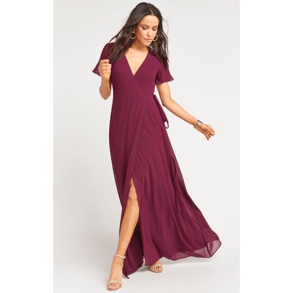 Show Me Your Mumu The Noelle Flutter Wrap Dress In Merlot - Picture 3 of 13